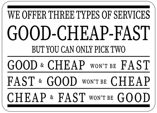 Good, Fast, Cheap: Pick Two decal